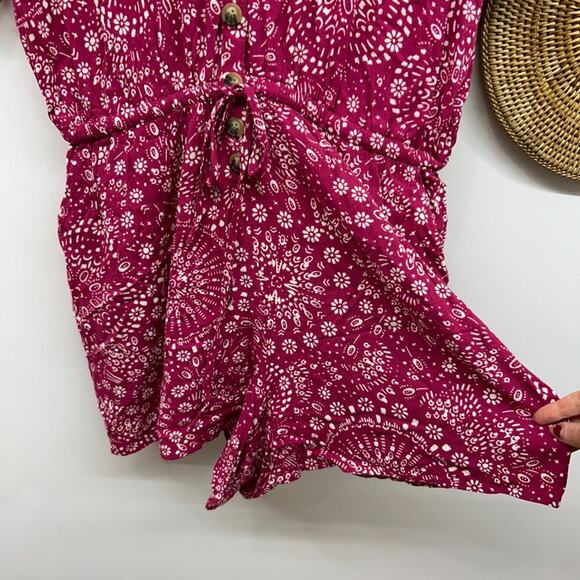 Torrid Pink Button Front Tie Waist Print Short Sleeve Romper Shorts Plus Size 1X - Picture 5 of 6
